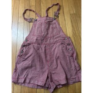 Vintage 90s Red Checkered Plaid Shortalls Overalls Juniors 11/13 Gingham